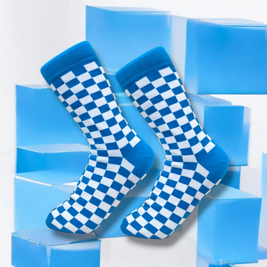 Blue & White CHECKS Long Socks | 1 Pair | Free Size